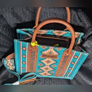 Turquoise Wrangler Aztec Crossbody Tote Bag.
